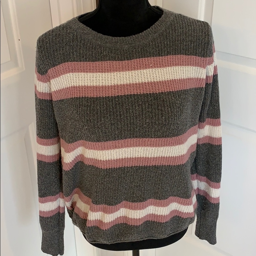 Pink,grey & white striped sweater
